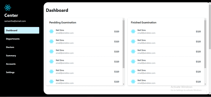 dashboard by react js(لوحة تحكم)