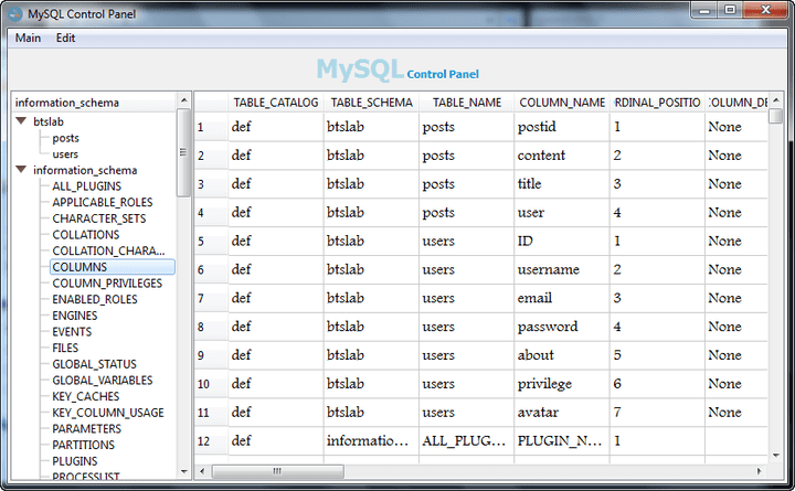 MySQL Control Panel