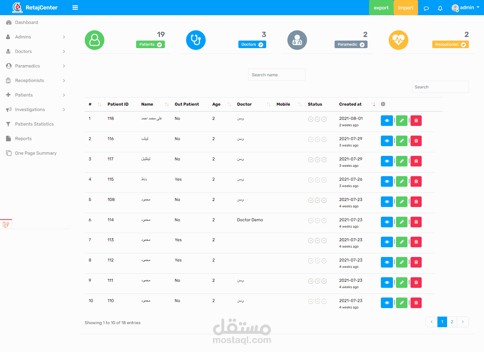 Designed and created dashboard for clinic using laravel