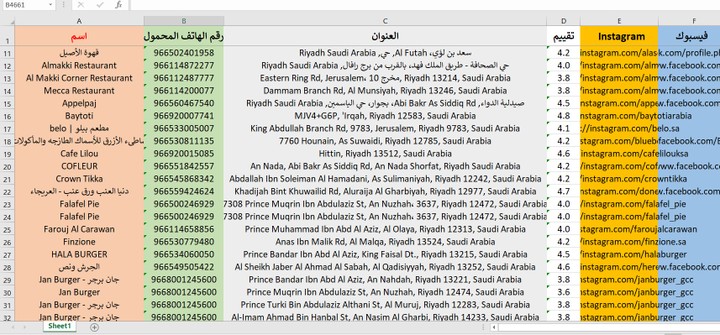 اكبر داتا مطاعم السعودية شامله 25912 مطعم