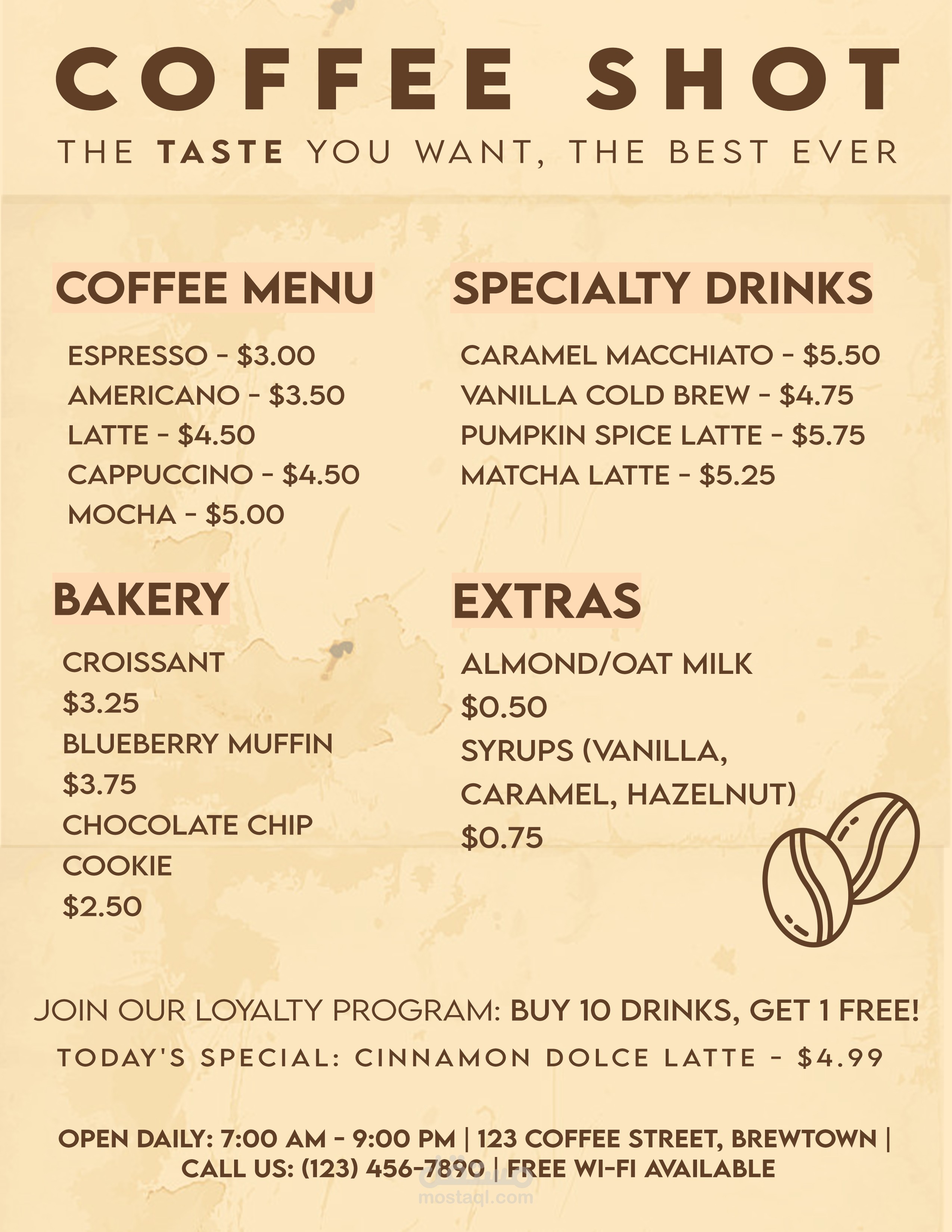 COFFEE SHOT MENU DESIGN