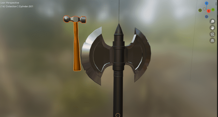 3D model of a Hammer and stylized axe