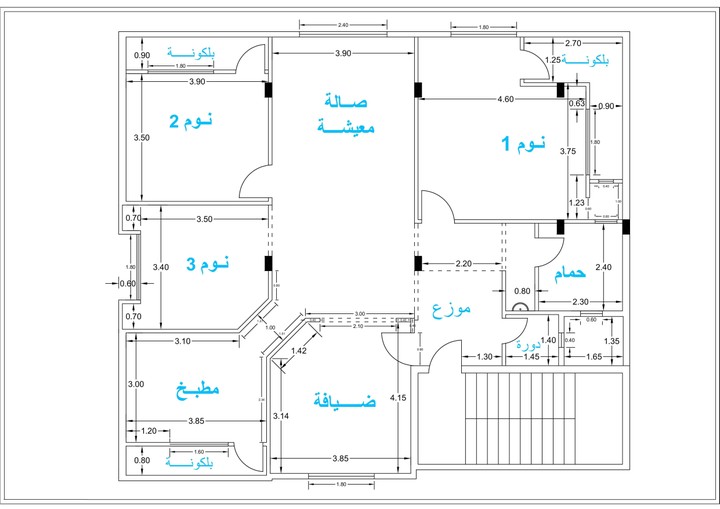 تصميم الدور المتكرر لعمارة سكنية مكونة من 5 طوابق