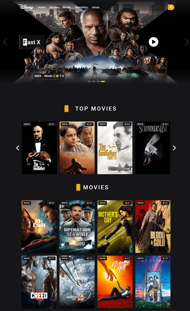 A web application that displays a collection of movies and new releases.
