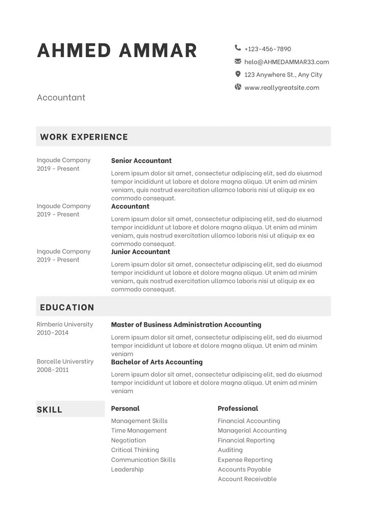 Black White Minimalist CV Resume A4 Document