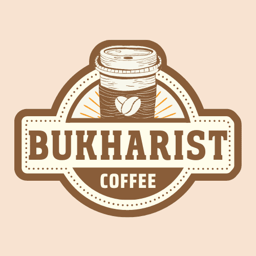 شعار مقهى BUKHARIST باللون البني استراتيجي
