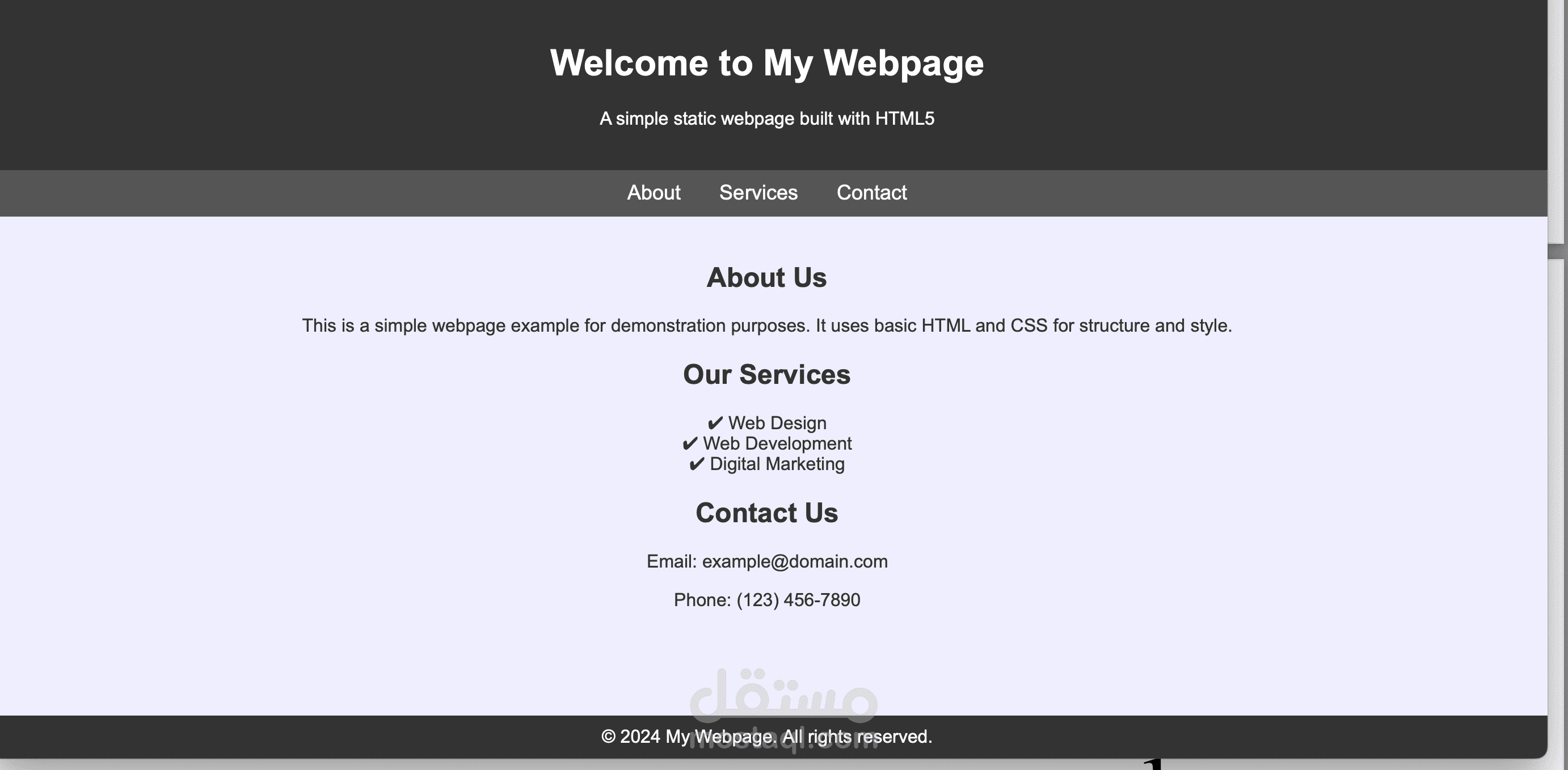 static web page using HTML5