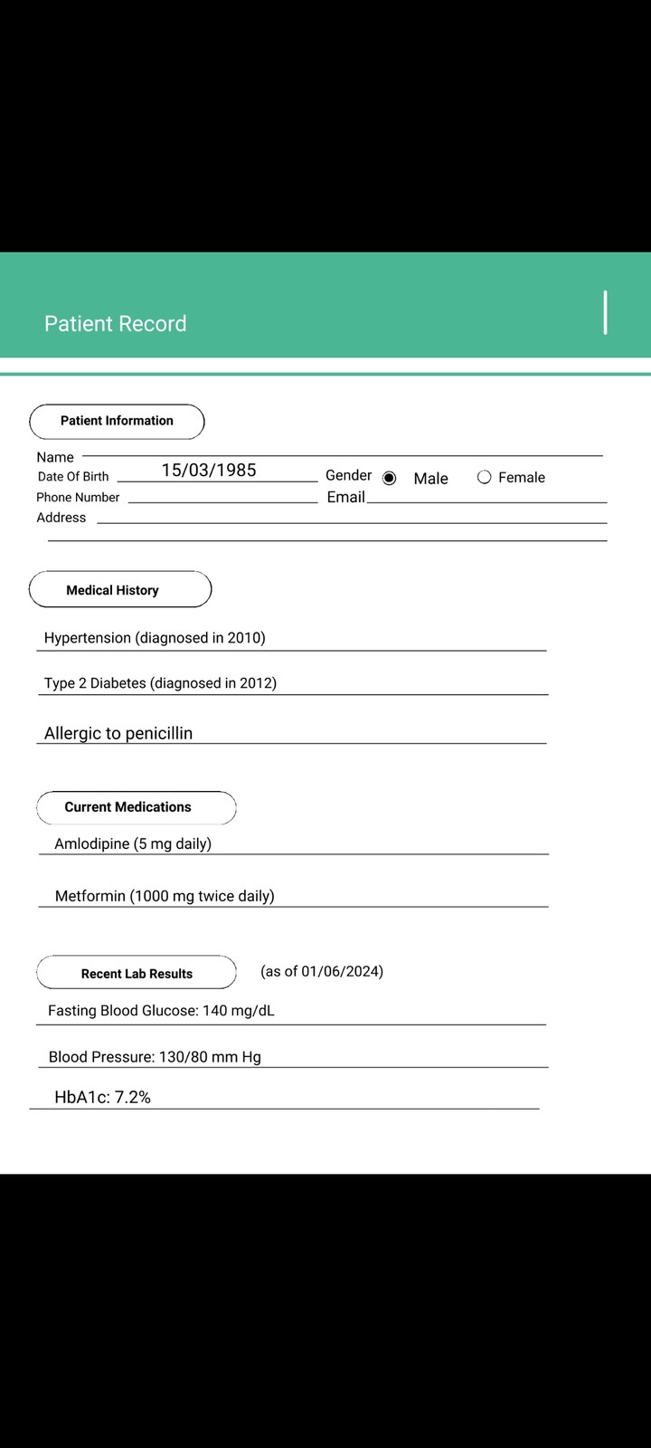 Patient Record translated into Arabic