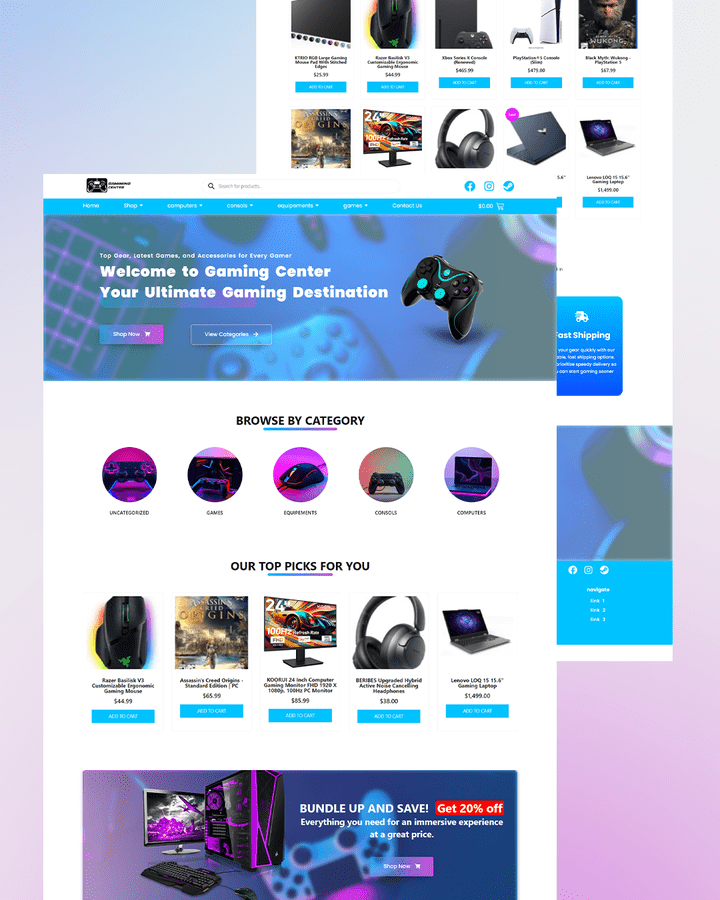 gaming senter ecommerce website