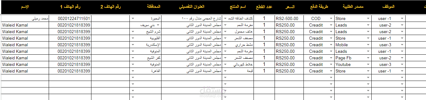 نظام مبيعات على جوجل شيت يمكن مشاركته مع عدد من مندوبي مبيعات