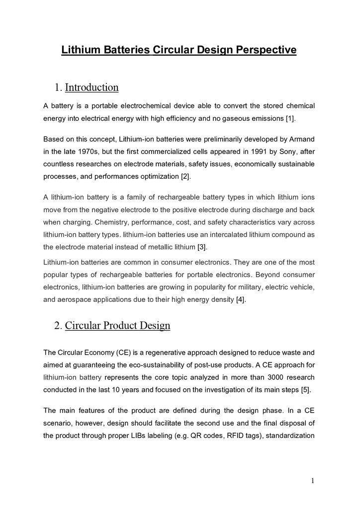 Lithium Batteries Circular Design Perspective - ورقة بحثية