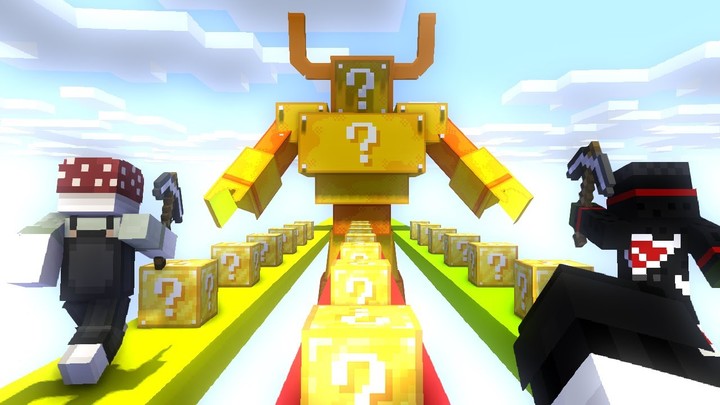 مونتاج فيديو بعنوان "سباق بلوكات الحظ ماين كرافت | قاتلنا وحش بلوكة الحظ  Lucky Block Race Minecraft"