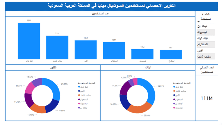 تحليل وعرض البيانات باستخدام power bi (التقرير الإحصائي لمستخدمين السوشيال ميديا في المملكة العربية السعودية)