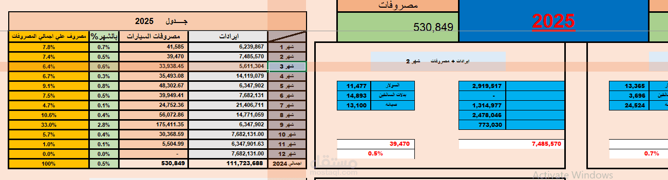 تحليل الايرادات والمصروفات  باستخدام Excel Dashboard لعرض الأداء