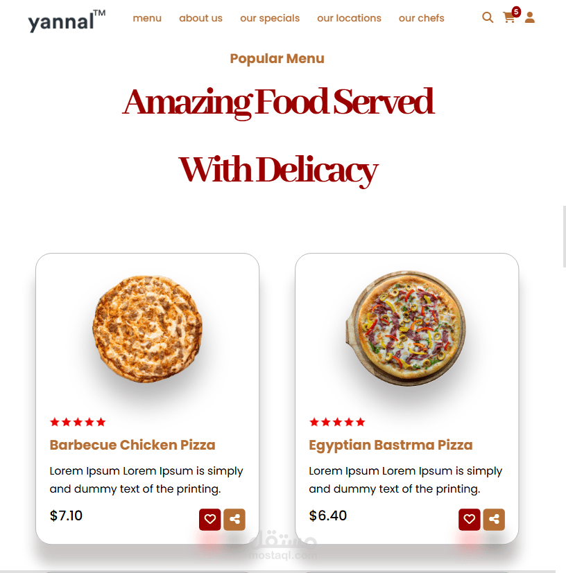 تطوير وتنفيذ صفحة هبوط لمطعم بيتزا - landing page