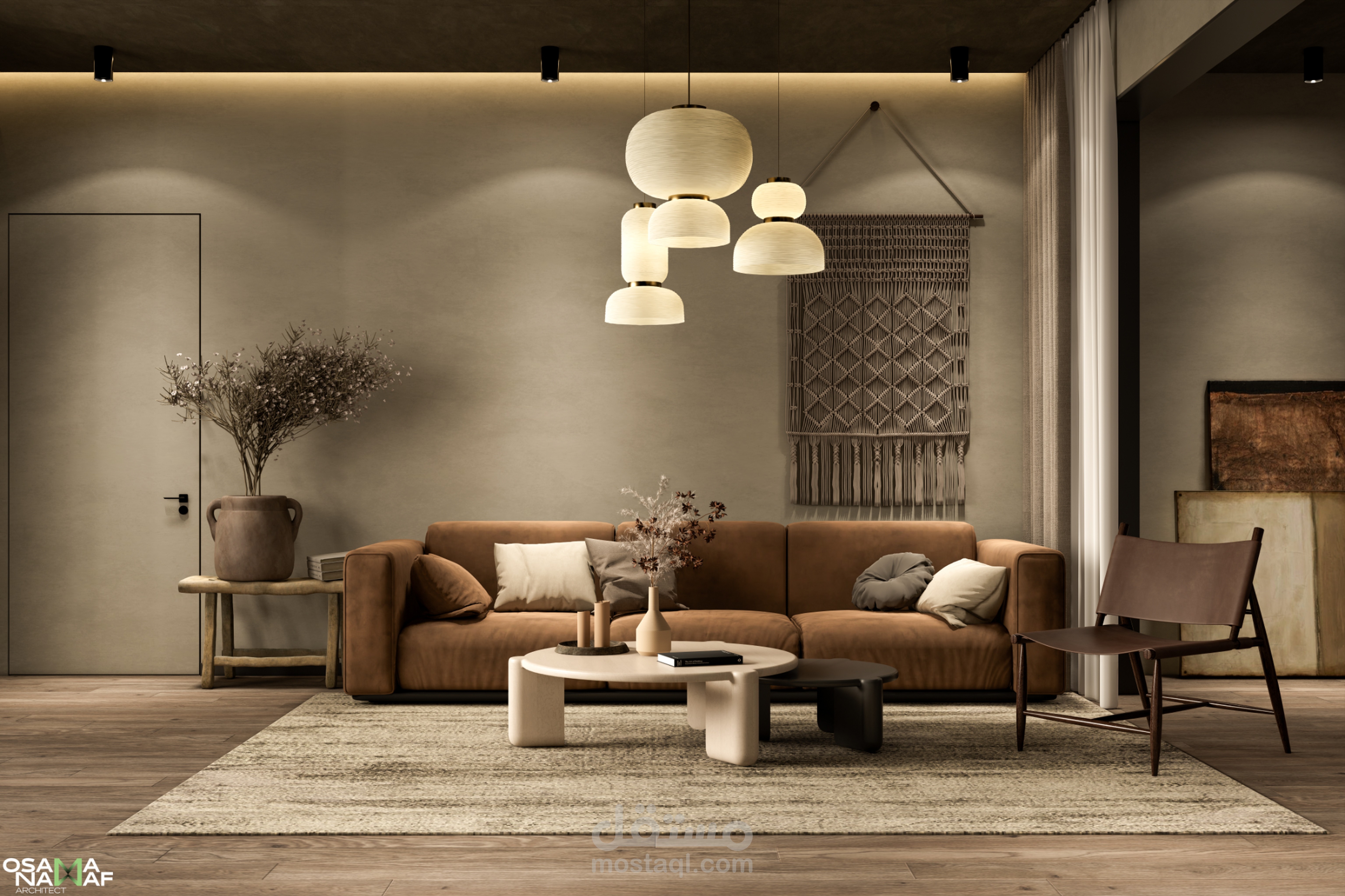 "Warm Minimalist Living – Modern Serenity in Earthy Tones"