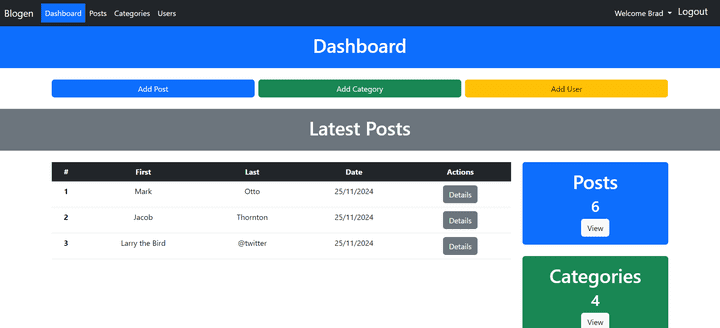 تصميم Dashboard بسيطة ل posts  باستخدام bootstrap