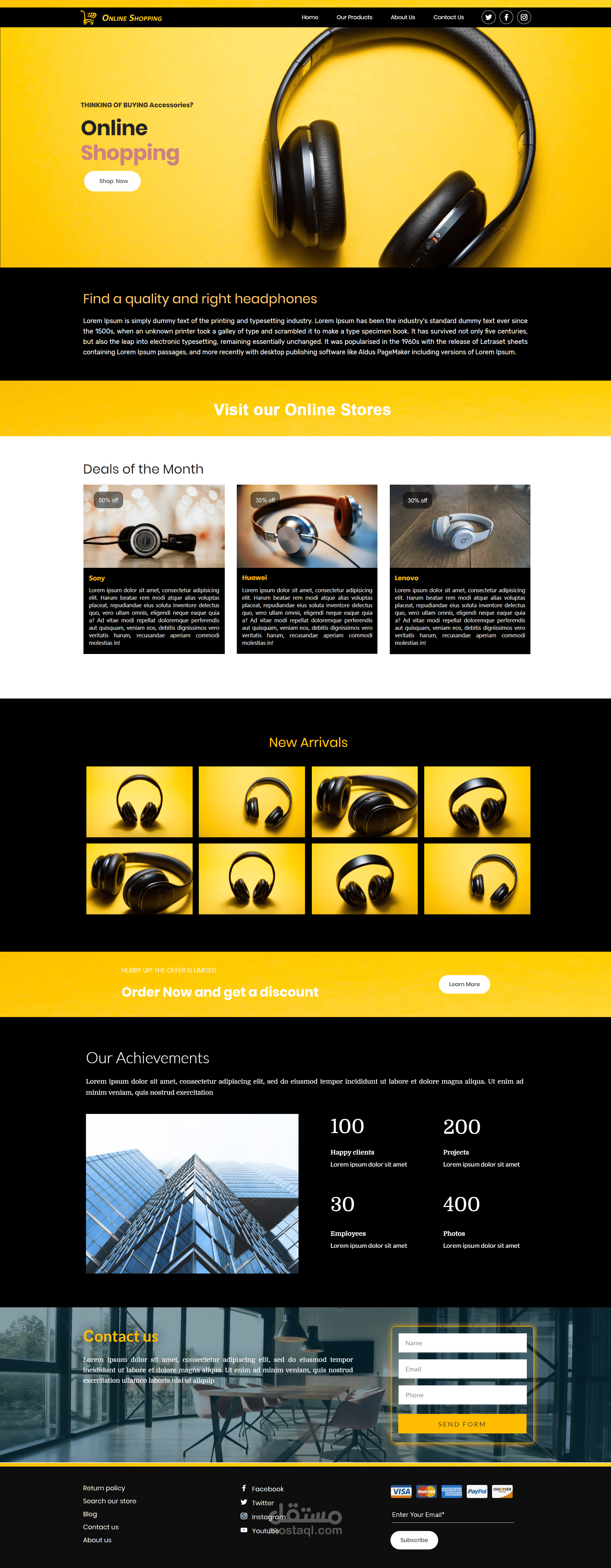 صفحة Landing Page متجاوبة لعرض وبيع الإلكترونيات
