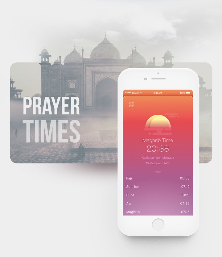 تطبيق مواقيت الصلاة بتصميم واجهة مميزة ومختلفة