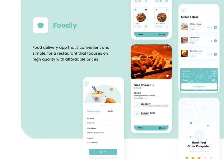 تطبيق 'Foodly'بااستخدام figma