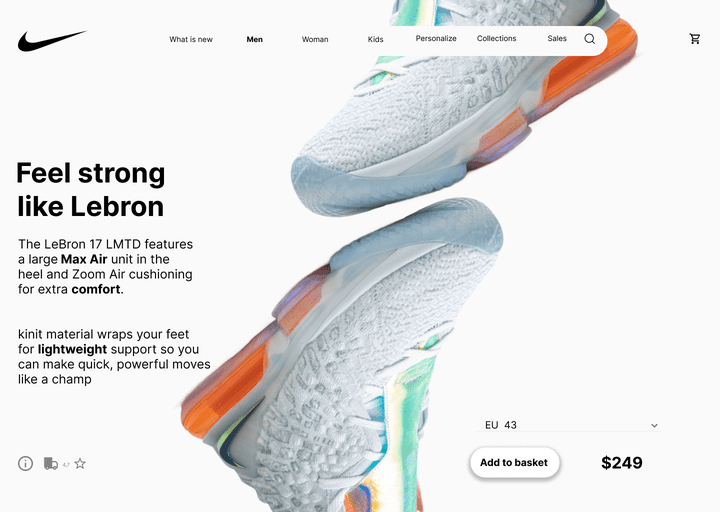 UI/UX design for nike product