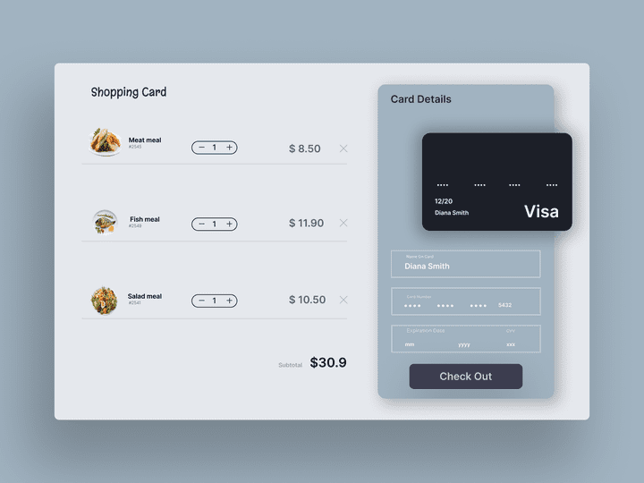 UI/UX design for shopping card