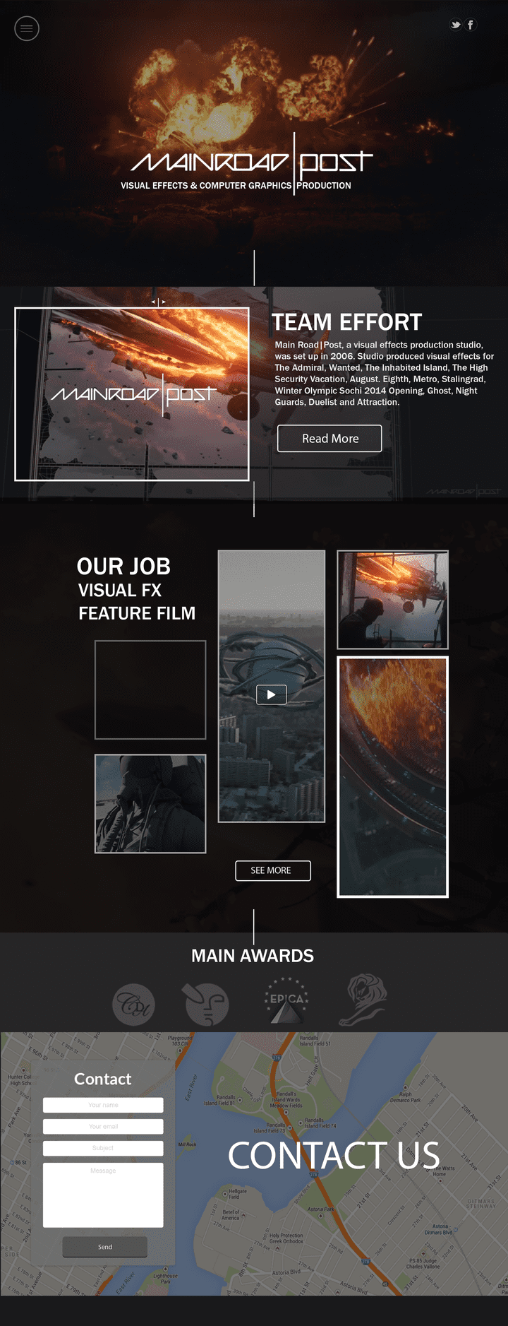 landing page for russion vfx studio