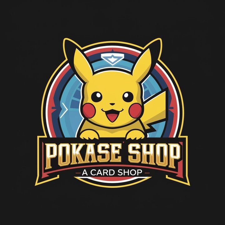 logo for a card shop that incorporates elements from both Pokémon and Marvel