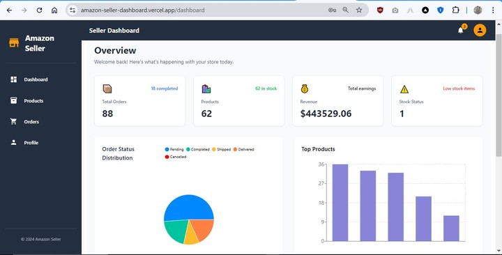 seller dashboard لإدارة المنتجات والطلبات