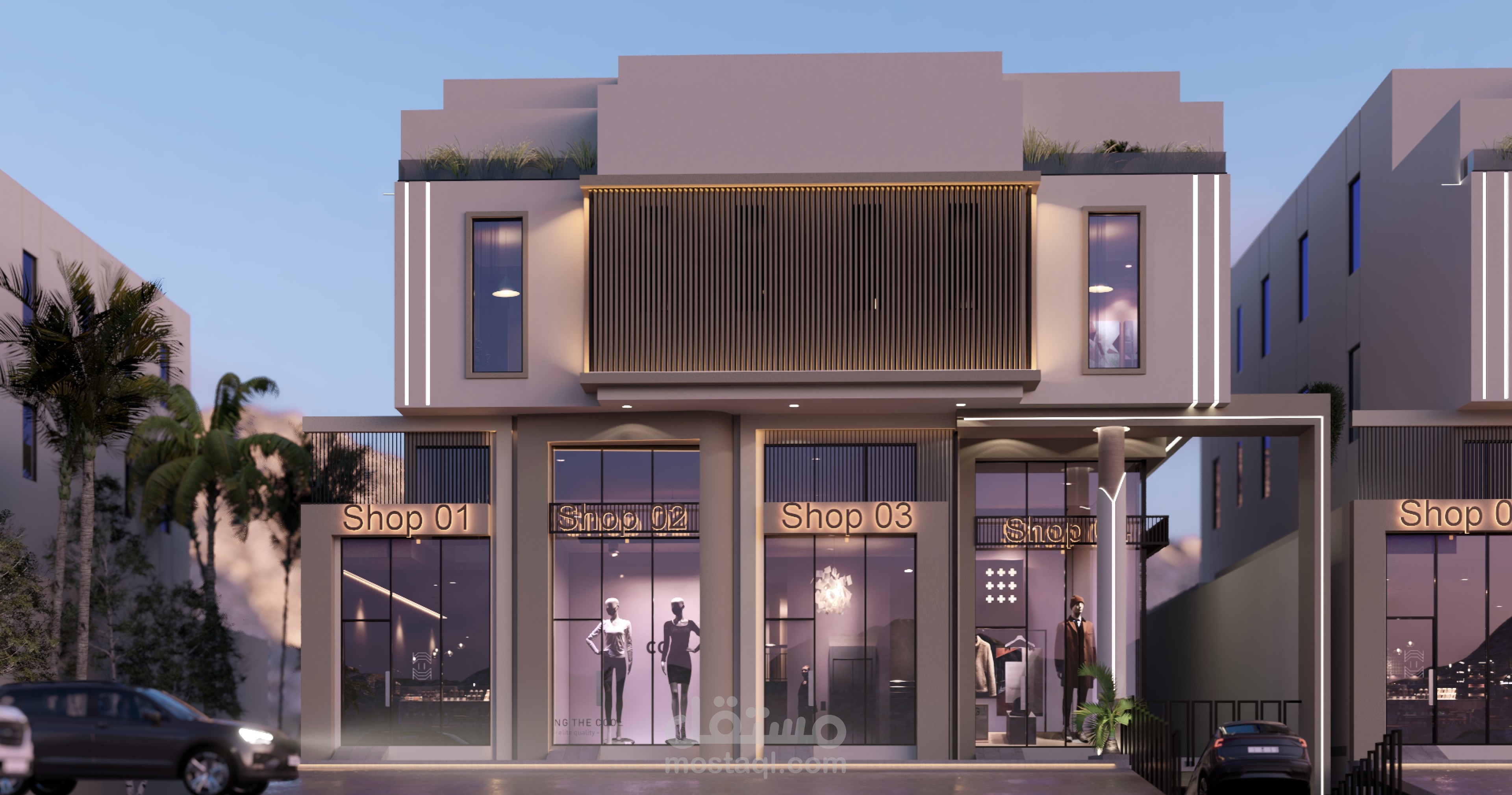 تصميم واجهة عمارة تجارية سكنية
