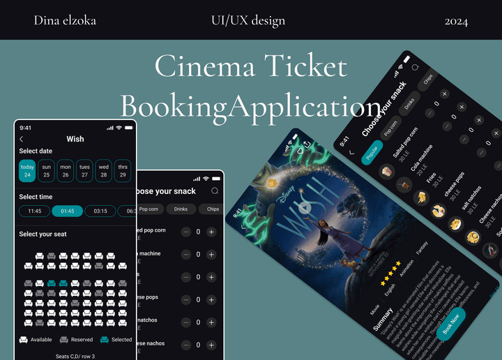 تصميم واجهة مستخدم ui ux design لتطبيق حجز تذاكر سينما