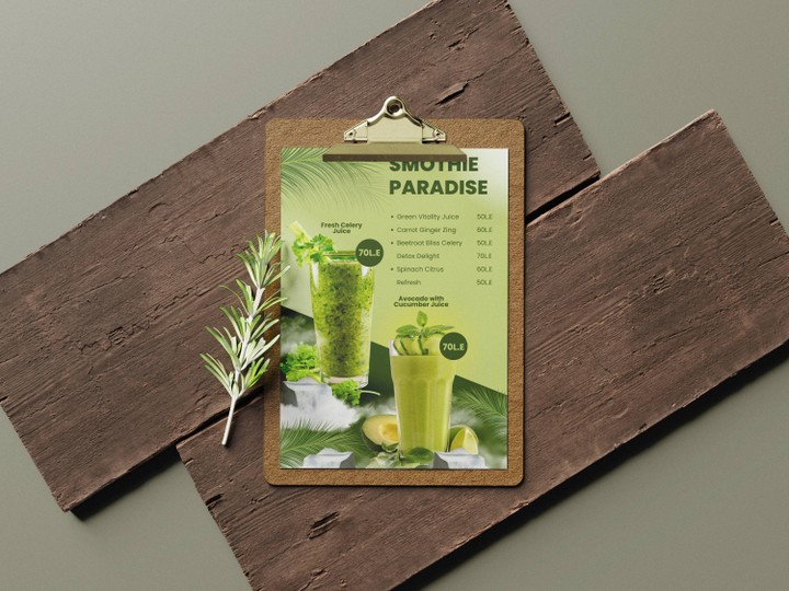 menu design (تصميم منيو لمحل مشروبات)