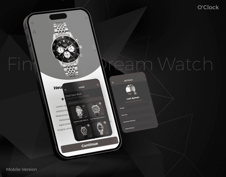 O'CLOCK  | UI/UX | E Commerce App For Watches