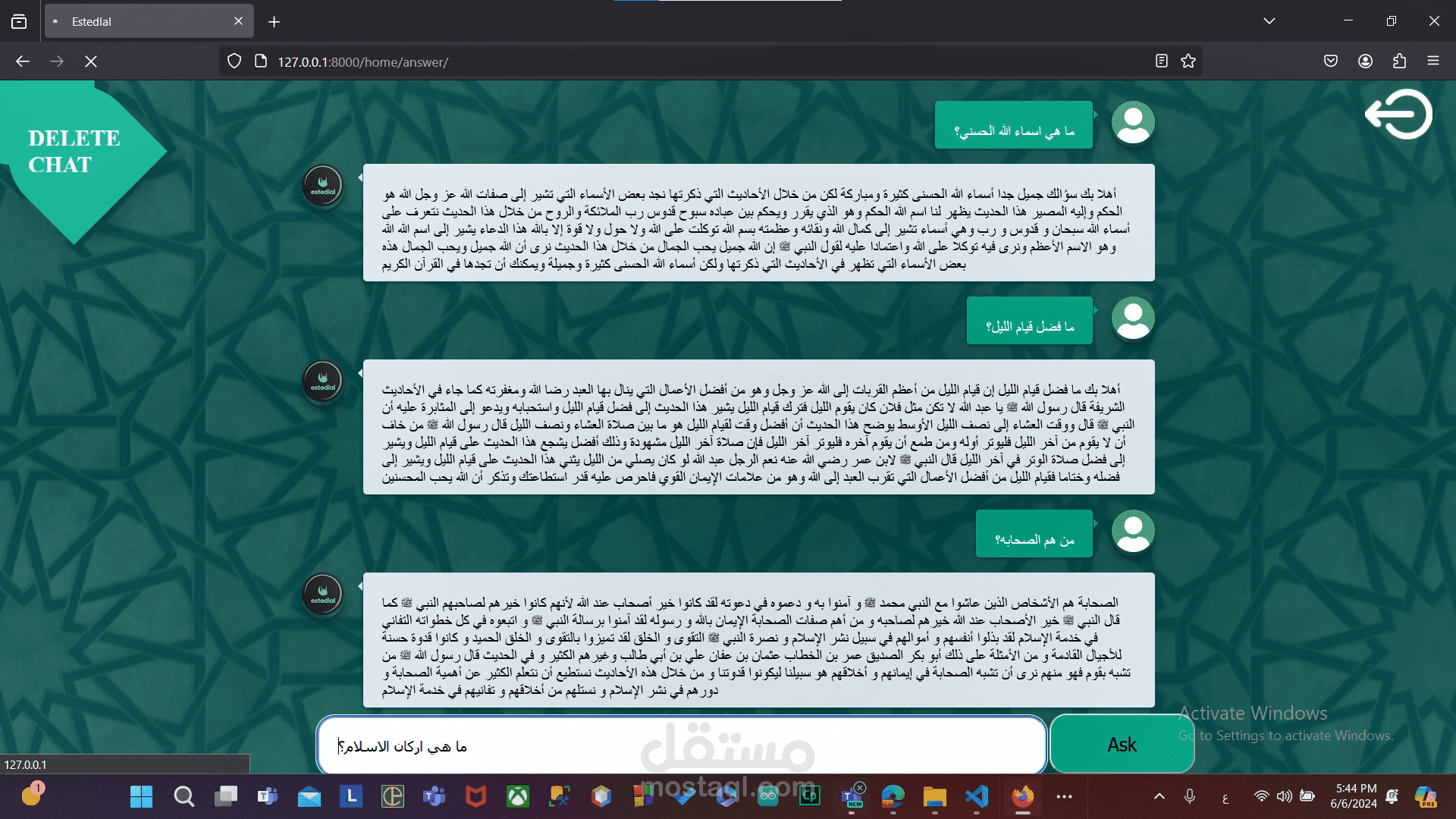 Q&A in hadith by Rag (nlp)