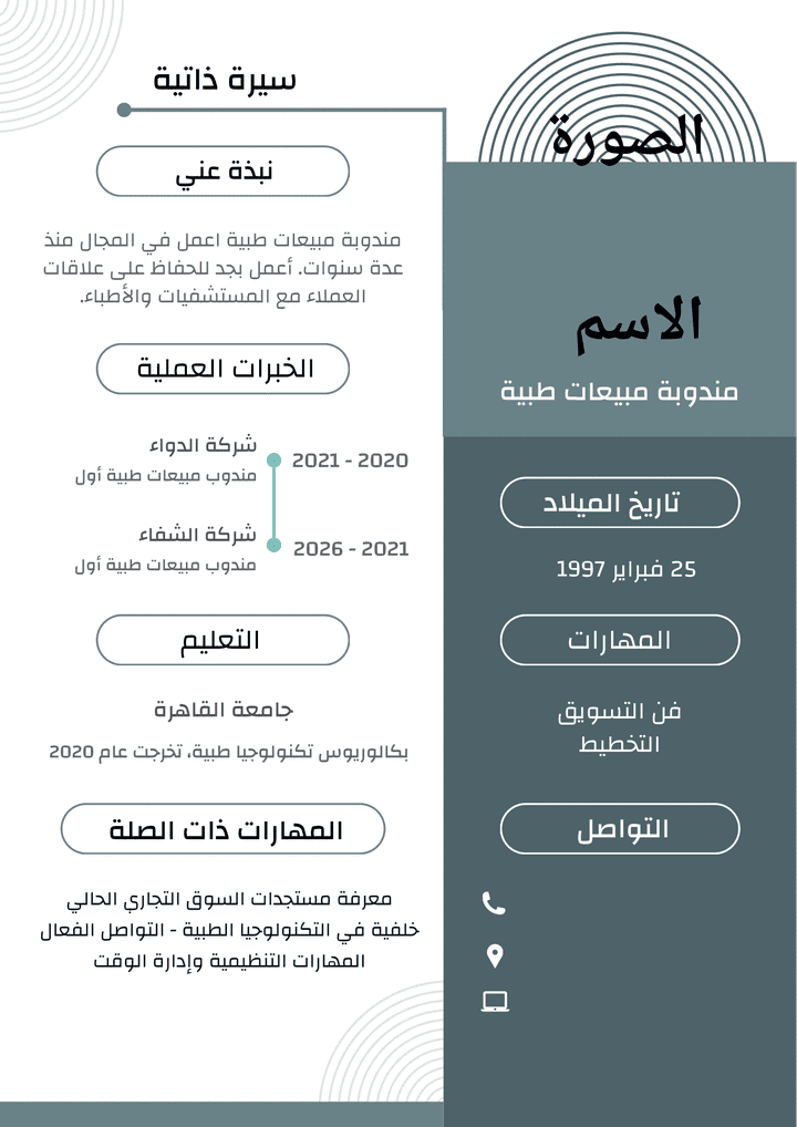 سيرة ذاتية للتعريف علي تخصصك او عملك