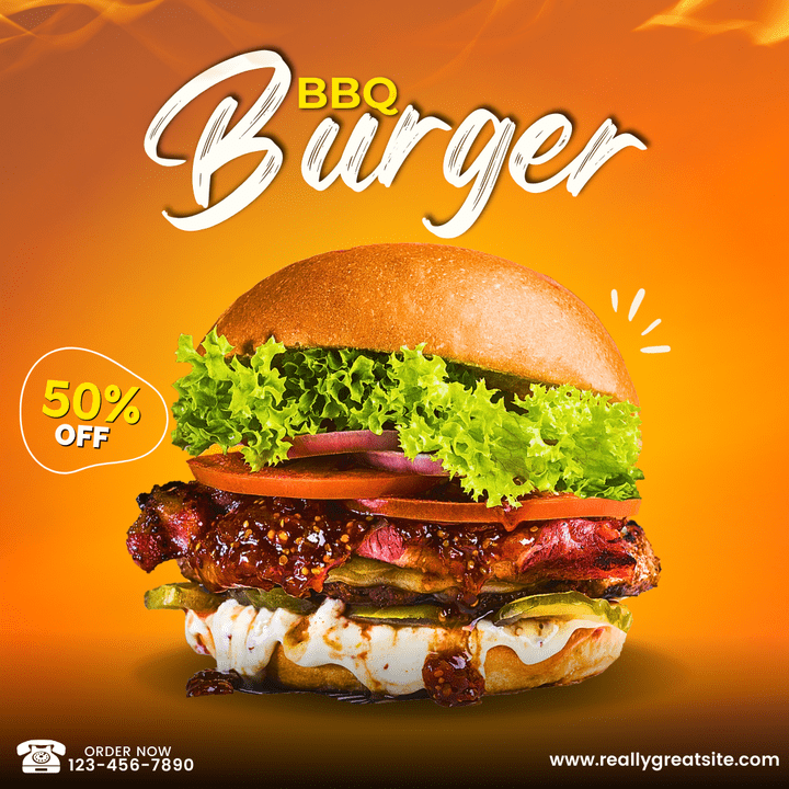 تصميم منشور إعلاني لانستجرام لعرض خاص على برجر الشواء (BBQ Burger)