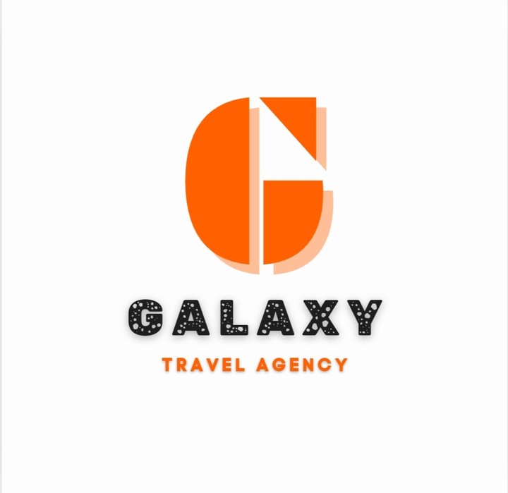 شعار لوكالة سياحه باسم Galaxy ,حرف G بشكل هندسي ولون اورانج