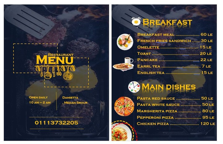 Menu design for a restaurant