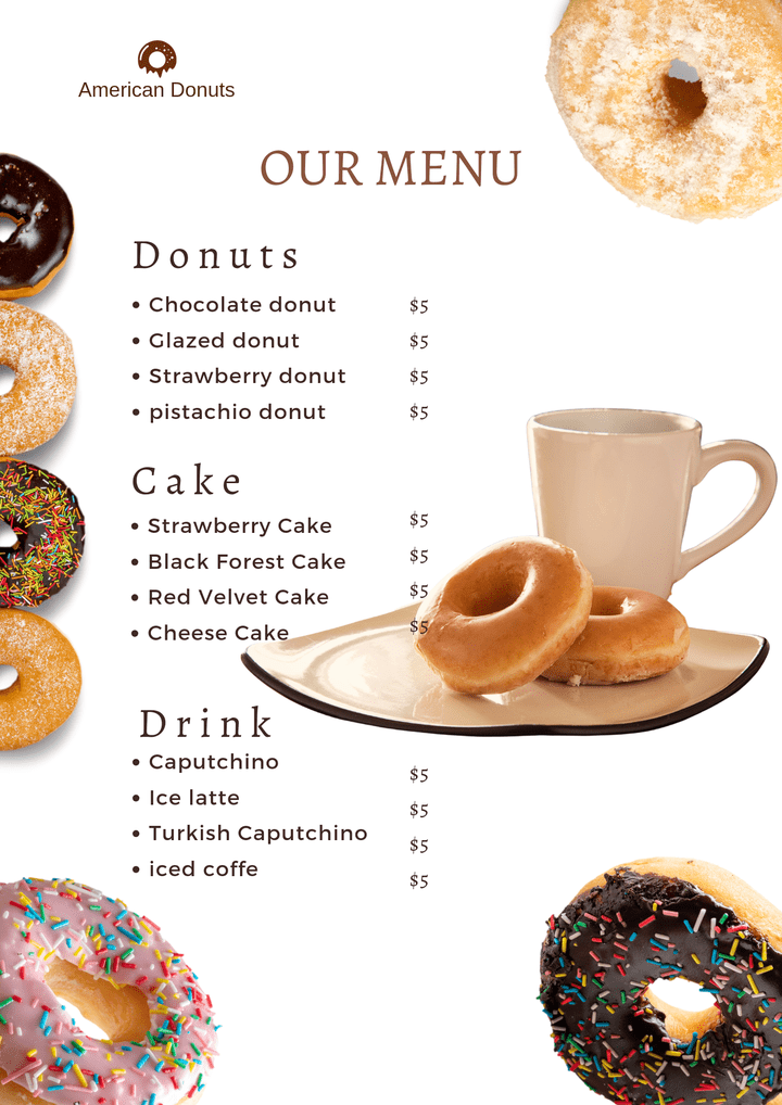 Donuts menu