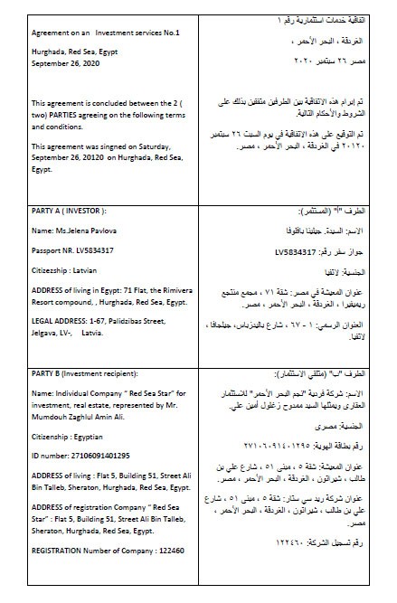 ترجمة لاتفاقية استثمارية