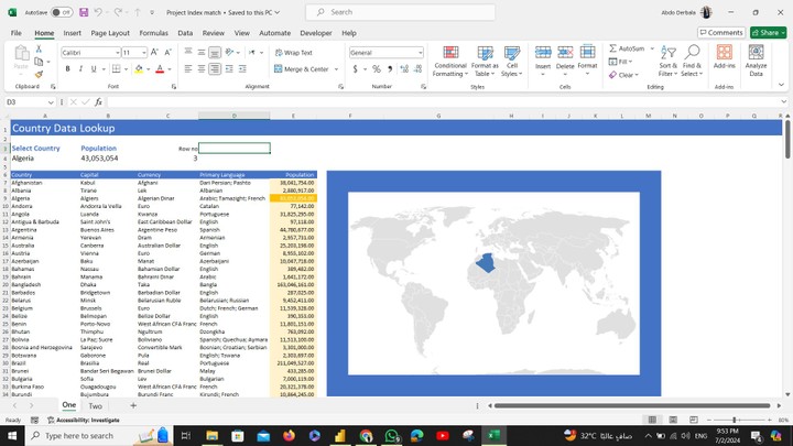 Country data lookup using Excel