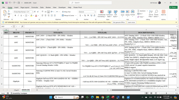 Data Sheet Excel For AMAN