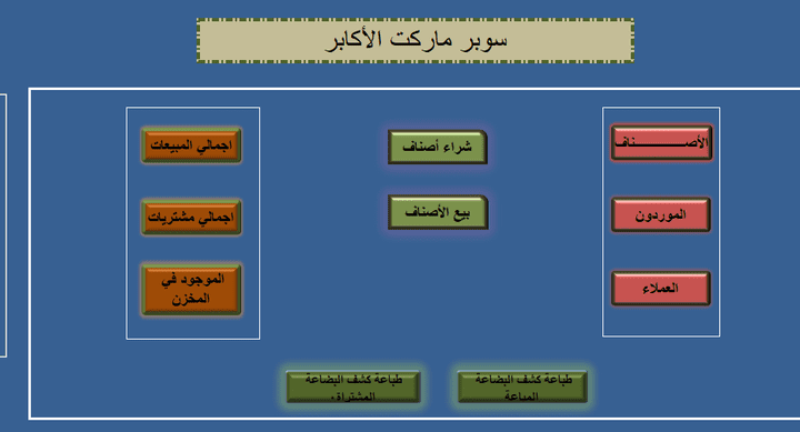 نظام محاسبي لسوبر ماركت تم تصميمه عن طريق برنامج الاكسس