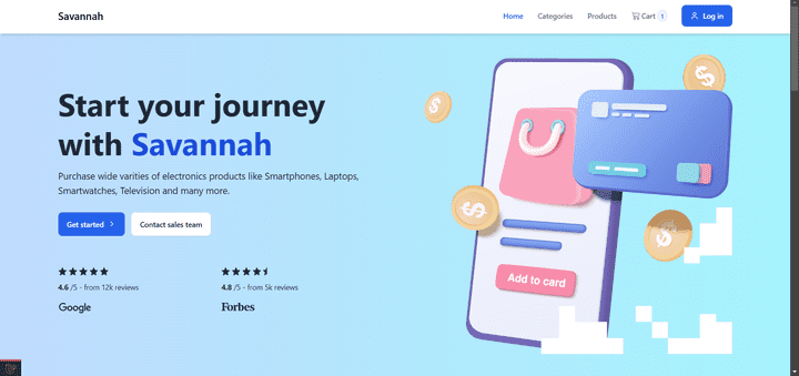 موقع Savannah ecommerce لبيع مختلف الاجهزة الإلكترونية من أشهر الشركات العالمية مع بوابة دفع الكترونية مدمجه باستخدام Stripe