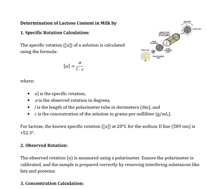 lactose content determination calculations