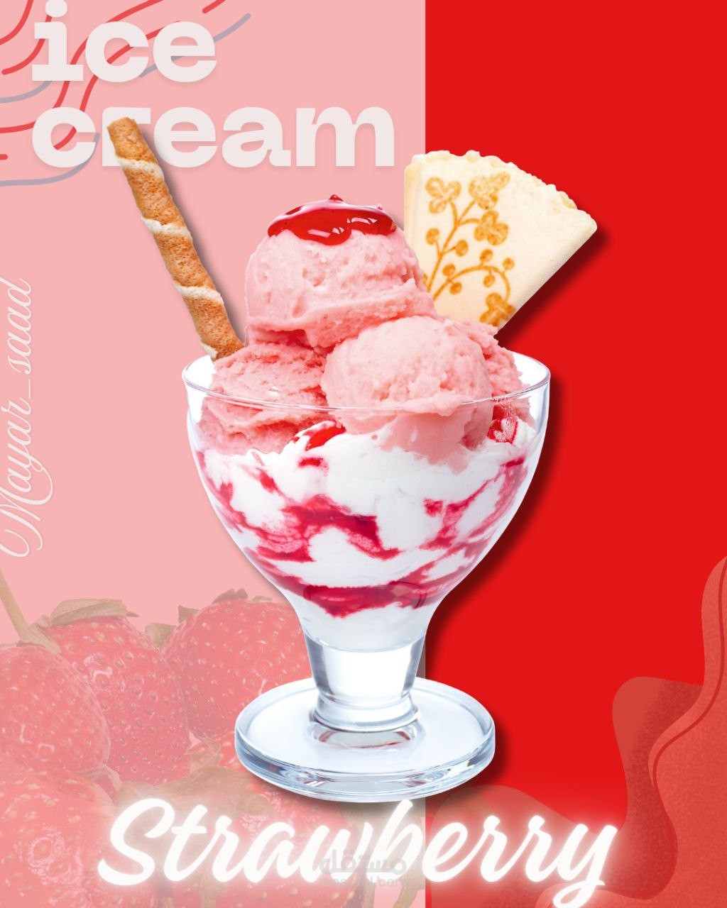Strawberry ice cream advertising poster