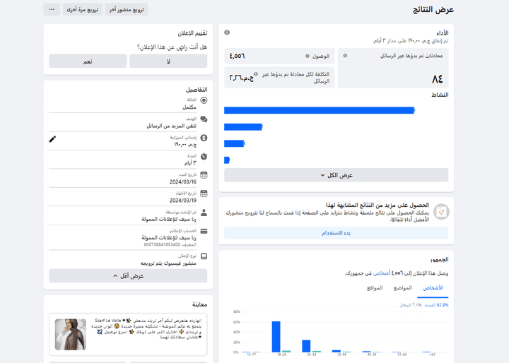 نتيجه اعلان مموله فيس بوك في مجالات مختلفه