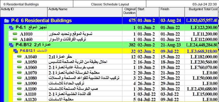 Projects Scheduling Using Primavera P6