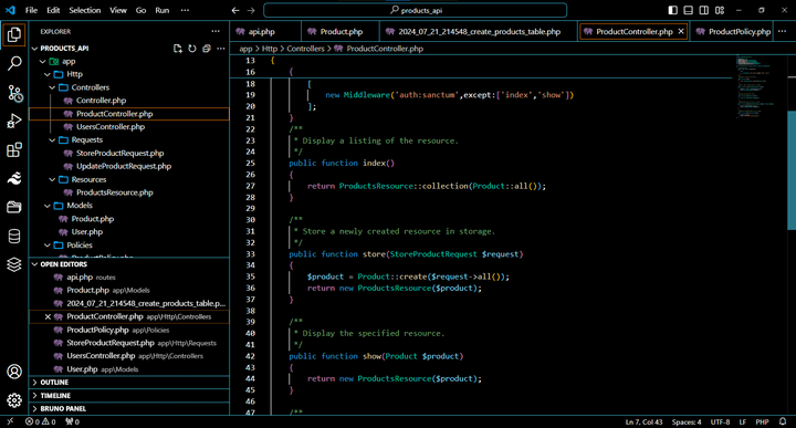 تطوير CRUD API لادراة المنتجات باستخدام Laravel Sanctum لتأمنين عمليات التسجيل وتسجيل الدخول وإدارة العمليات