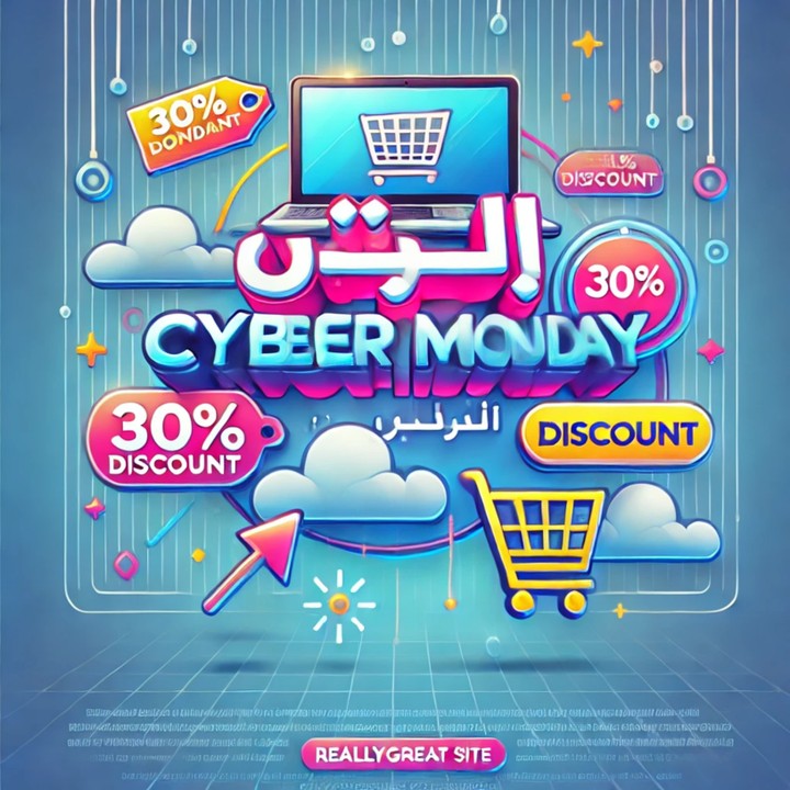 تصميم إعلان ليوم الاثنين الإلكتروني بخصومات تصل إلى 30%